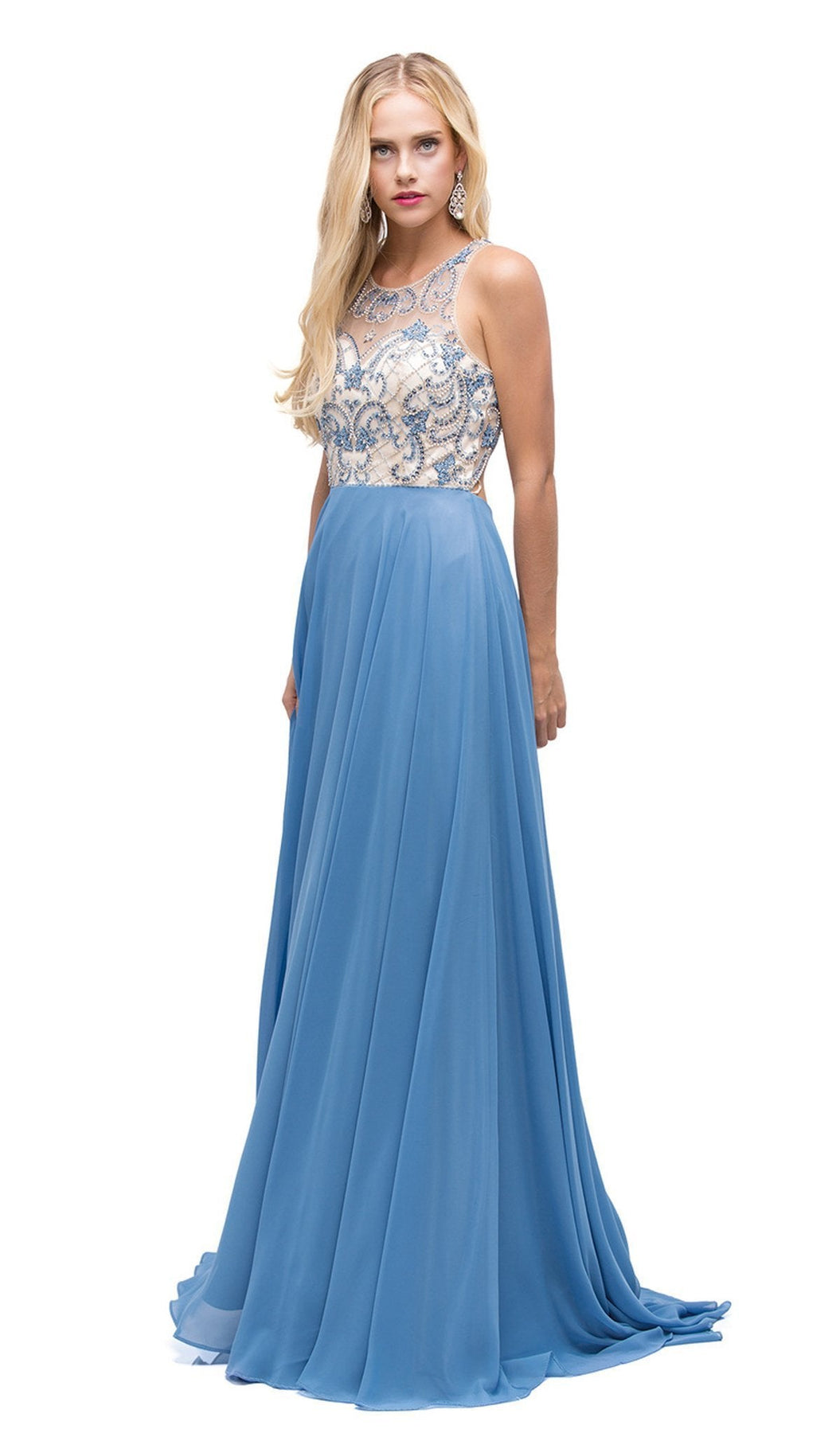Dancing Queen - 9901 Beaded Illusion Scoop A-line Evening Dress Special Occasion Dress XS / Perry Blue