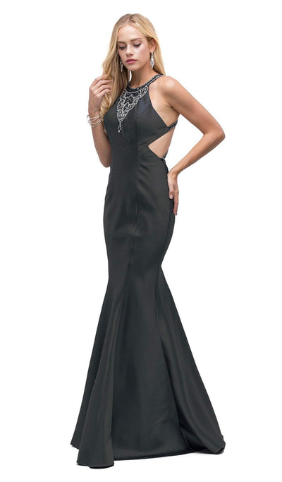Dancing Queen - 9906 Embellished Halter Neck Mermaid Prom Dress Special Occasion Dress XS / Black