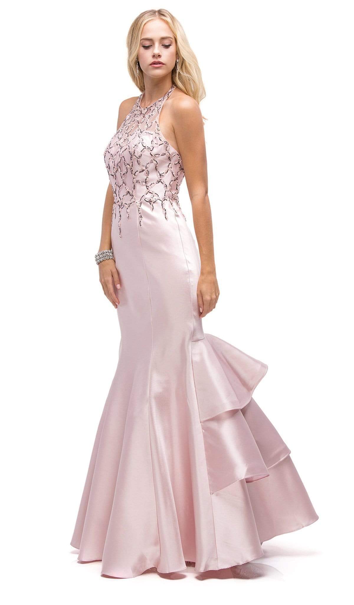 Dancing Queen - 9910 Embellished Ruffled Panel Evening Gown Special Occasion Dress XS / Blush