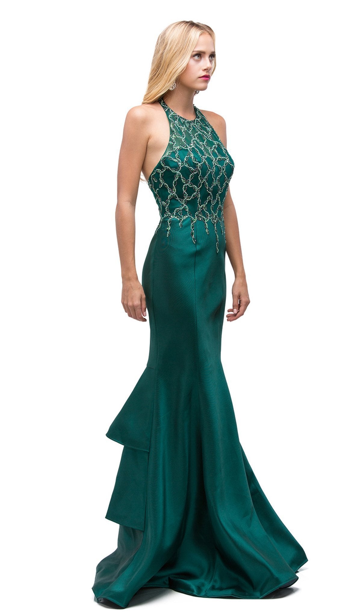 Dancing Queen - 9910 Embellished Ruffled Panel Evening Gown Special Occasion Dress XS / Hntr Green