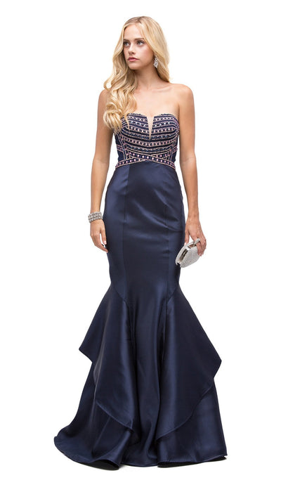 Dancing Queen - 9917 Beaded Sweetheart Mermaid Evening Dress Special Occasion Dress XS / Navy