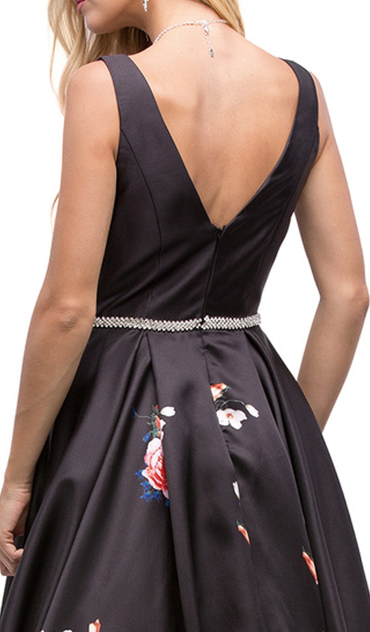 Dancing Queen - 9920 Attractive Long V-Neck Floral Print Prom Dress Special Occasion Dress L / Black/M Print