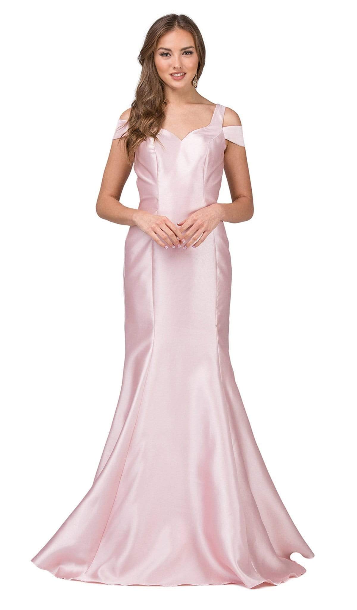 Dancing Queen - 9928 Cutaway Shoulder Trumpet Evening Gown Bridesmaid Dresses XS / Blush