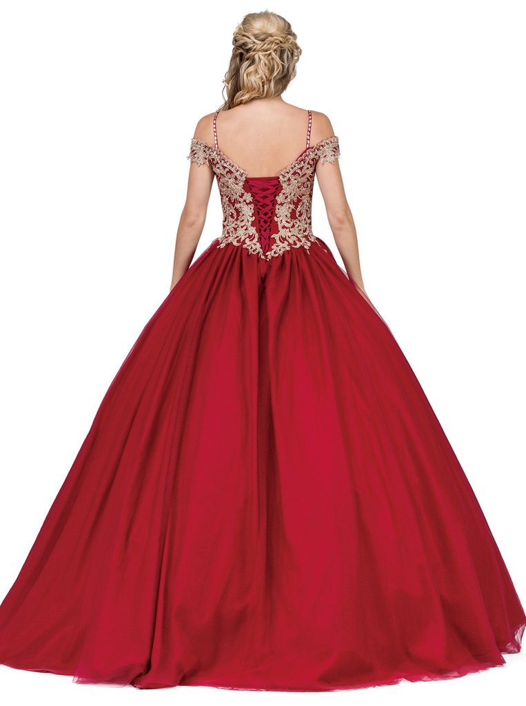 Dancing Queen - Appliqued Off-Shoulder Evening Gown 1291 - 1 pc Burgundy In Size M Available CCSALE M / Burgundy