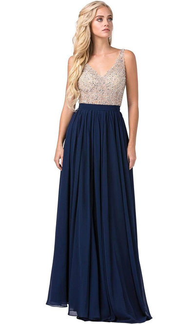 Dancing Queen - Beaded Bodice Flowy A-Line Dress 2569 - 1 pc Navy In Size XS and 1 pc Plum in Size XS Available CCSALE In Blue