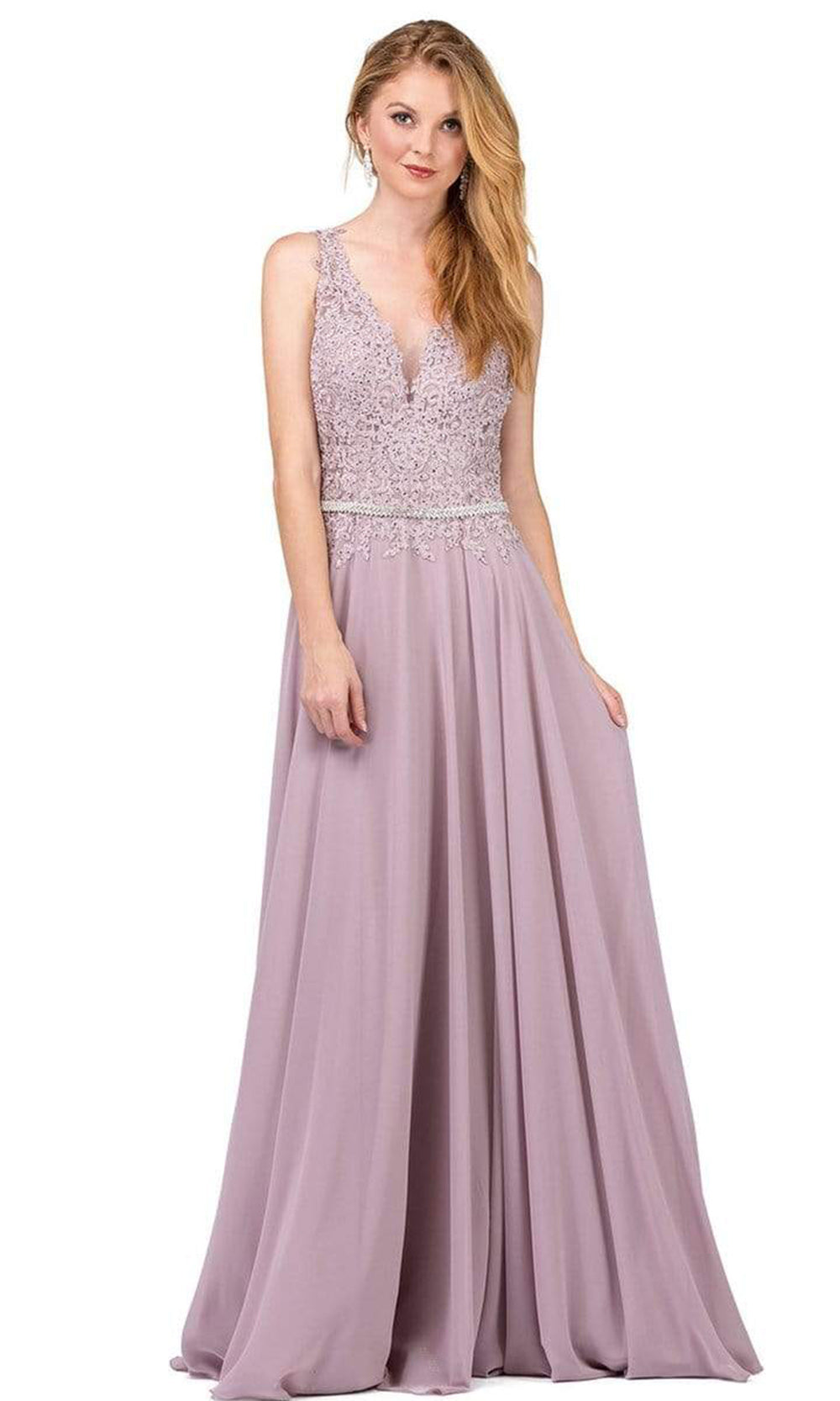 Dancing Queen - Beaded Lace V-neck A-line Prom Dress 2161 - 1 pc Mocha In Size XS Available CCSALE XS / Mocha