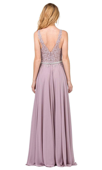 Dancing Queen - Beaded Lace V-neck A-line Prom Dress 2161 - 1 pc Mocha In Size XS Available CCSALE XS / Mocha