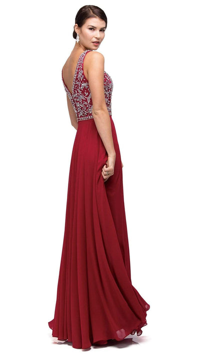 Dancing Queen - Beaded V-Neck Chiffon A-line Dress 9589 - 3 pcs Periwinkle and 1 Pc Burgundy in Size Small Available CCSALE