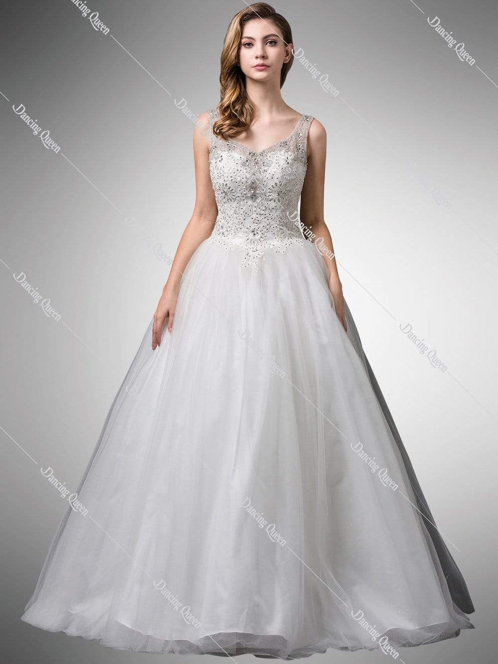 Dancing Queen Bridal - 105 Beaded V-Neck Wedding Dress Special Occasion Dress XS / Off White