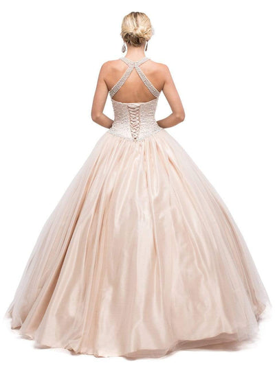 Dancing Queen Bridal - 1169 Sophisticated Halter Illusion Long Gown Special Occasion Dress