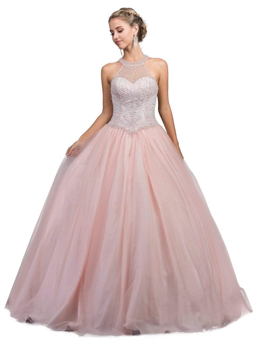 Dancing Queen Bridal - 1169 Sophisticated Halter Illusion Long Gown Special Occasion Dress XS / Blush