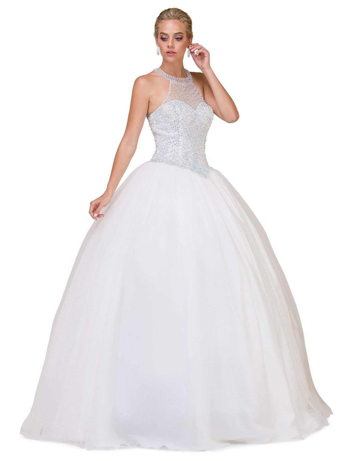 Dancing Queen Bridal - 1169 Sophisticated Halter Illusion Long Gown Special Occasion Dress XS / Off White