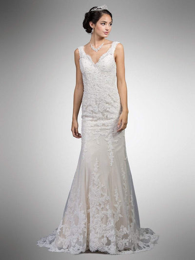 Dancing Queen Bridal - 20 Deep V Back Lace Wedding Dress Bridal Dresses XS / Ivory/Champagne