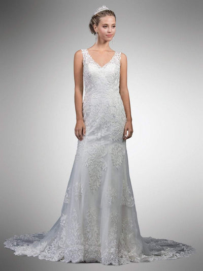 Dancing Queen Bridal - 45 Lace Embroidered V-neck Gown With Train Bridal Dresses XS / Off White