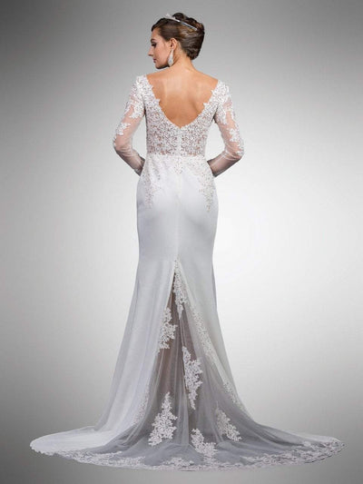 Dancing Queen Bridal - 52 Beaded Lace Long Sleeve V-neck Sheath Dress Bridal Dresses