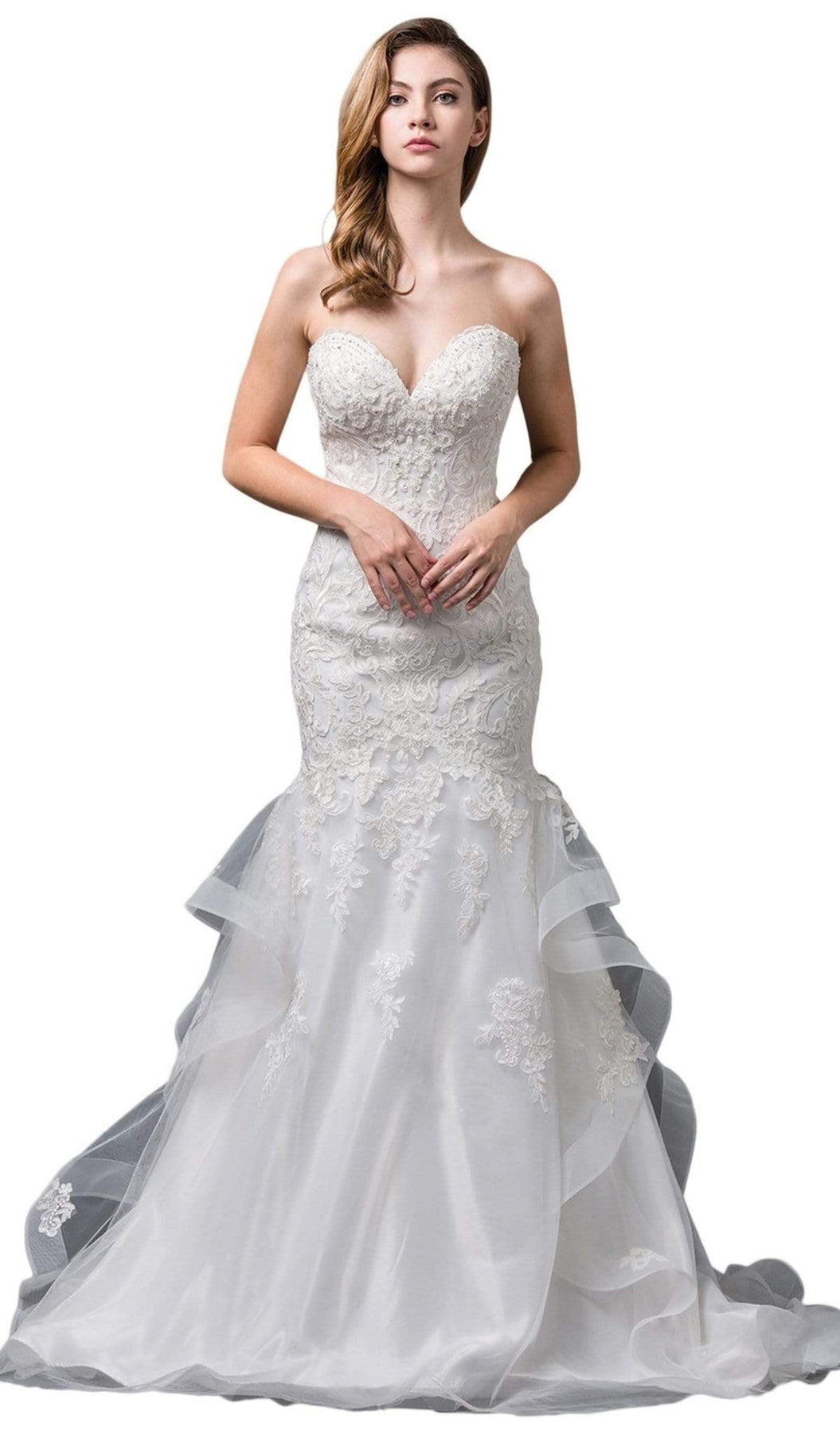 Dancing Queen Bridal - 83 Strapless Embroidered Sweetheart Mermaid Gown Special Occasion Dress XS / Off White