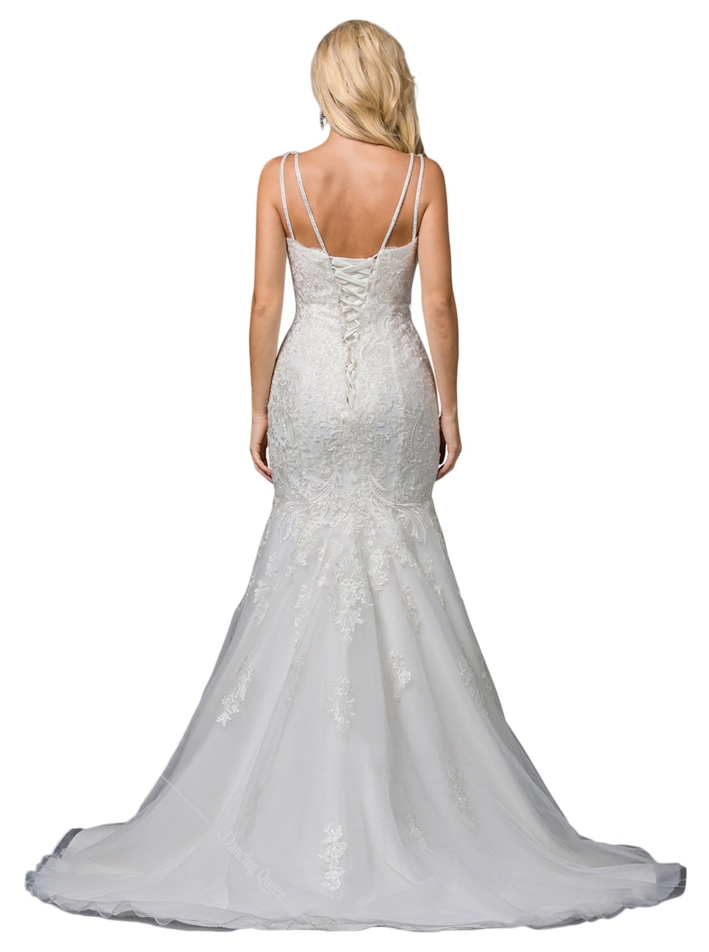 Dancing Queen Bridal - 86 Embroidered Plunging V-neck Trumpet Gown Wedding Dresses