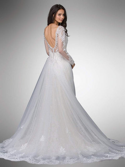 Dancing Queen Bridal - 9 Two Tone Beaded Lace Illusion Bateau A-line Gown Bridal Dresses