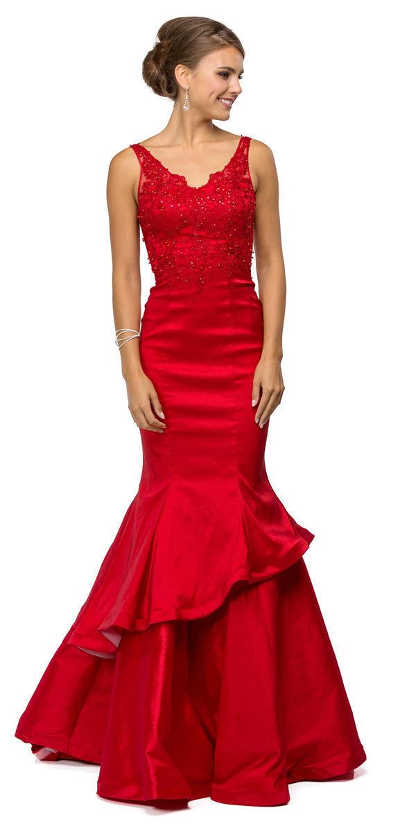 Dancing Queen Bridal - 9457 V-Neck Mermaid Formal Dress Wedding Dresses XS / Red