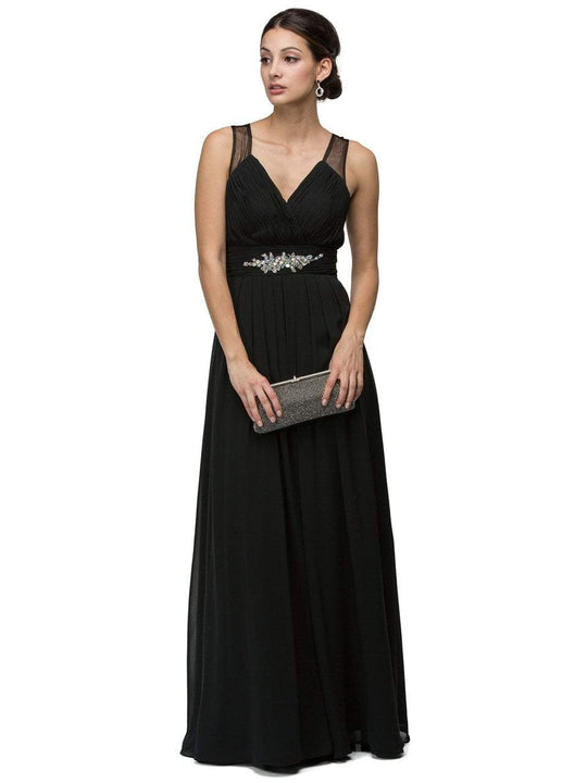 Dancing Queen Bridal - 9539 Sleeveless V-neck Formal Dress  In Black