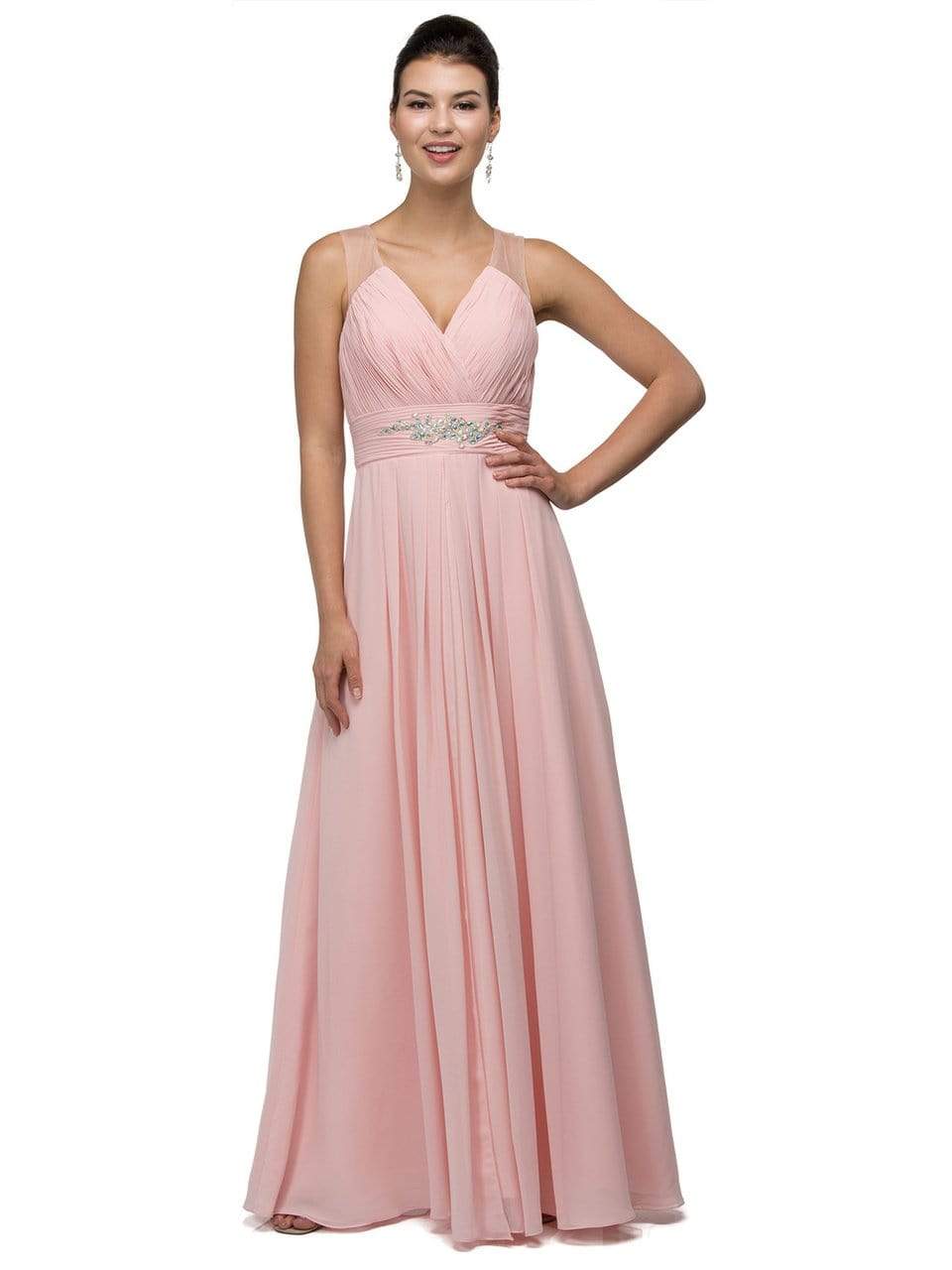 Dancing Queen Bridal - 9539 Sophisticated Ruched V-Neck Chiffon A-line Dress Wedding Dresses XS / Blush