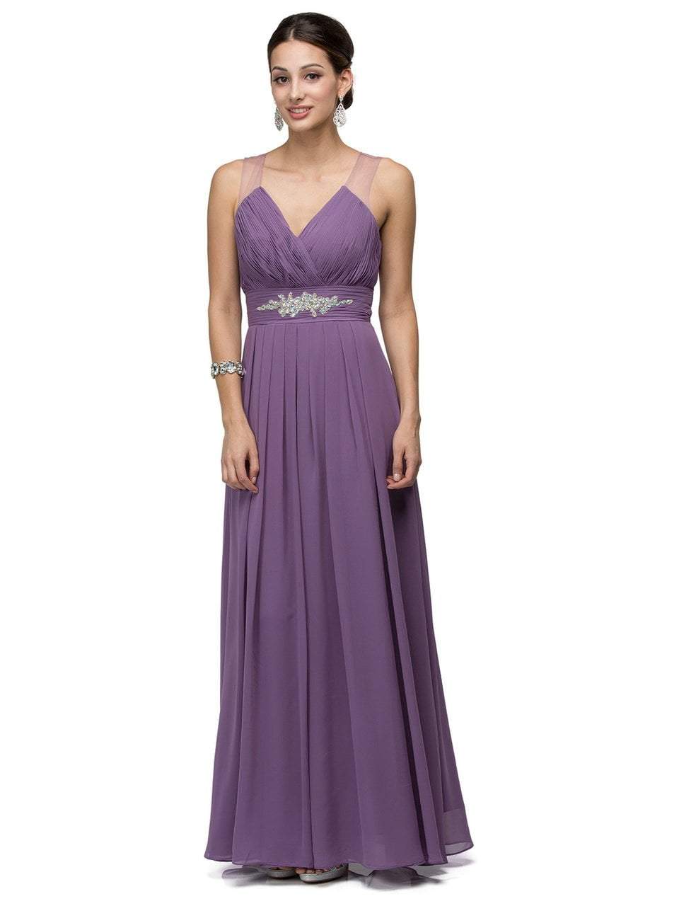 Dancing Queen Bridal - 9539 Sophisticated Ruched V-Neck Chiffon A-line Dress Wedding Dresses XS / Dusty Lilac