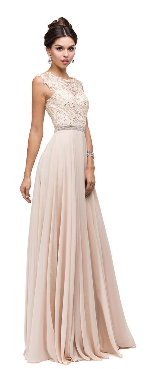 Dancing Queen Bridal - 9675 Illusion-Lace Bodice Chiffon A-Line Dress Bridesmaid Dresses