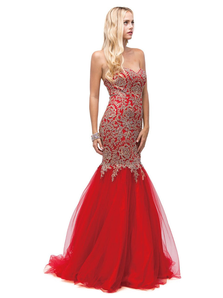 Dancing Queen Bridal - Sweetheart Embroidered Prom Gown 9932  In Red