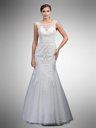 Dancing Queen Bridal - A7000 Lace Applique Illusion Bateau Trumpet Gown Special Occasion Dress XS / Off White