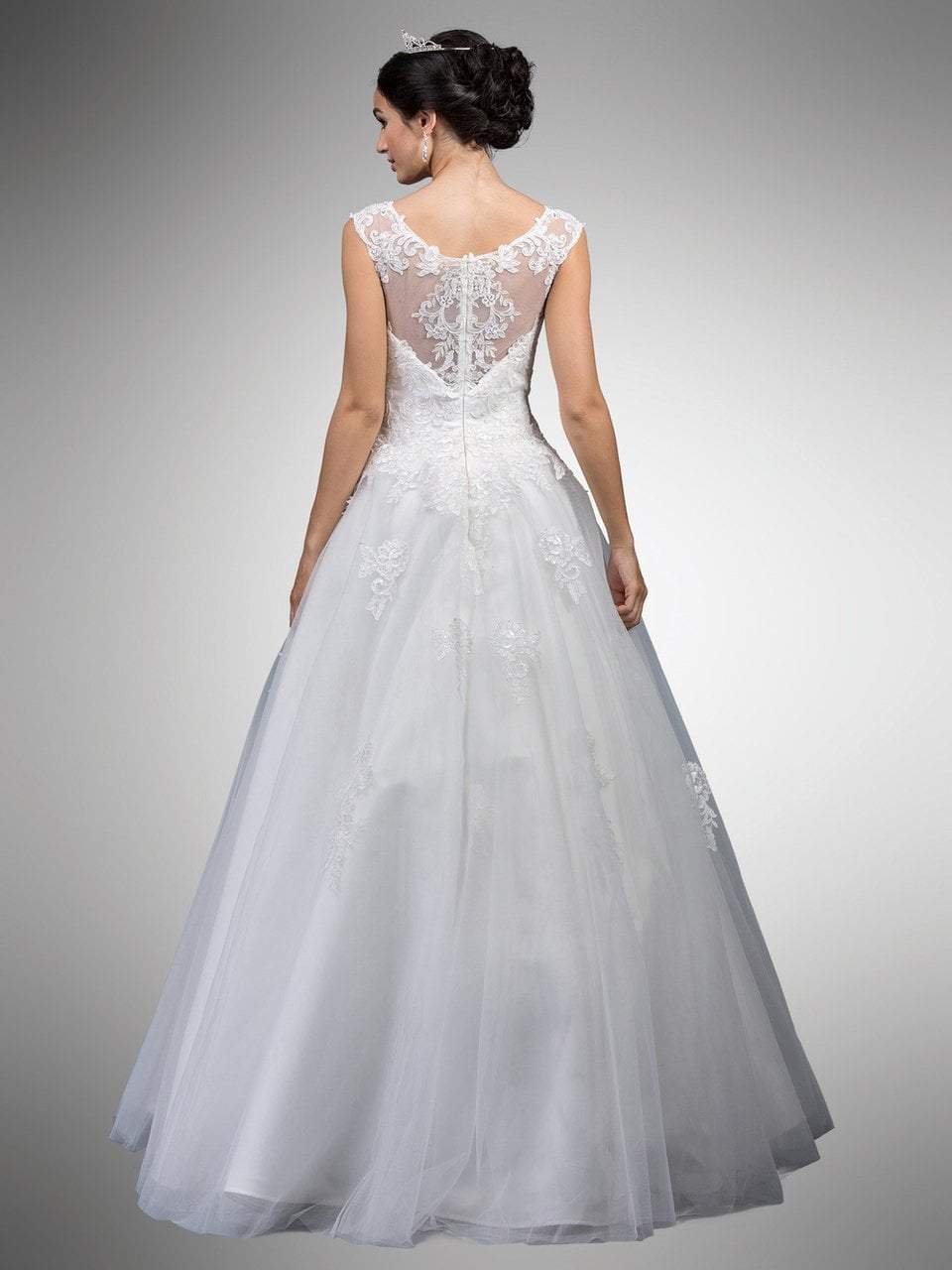 Dancing Queen Bridal - A7002 Embellished Lace Illusion Bateau Ballgown Bridal Dresses