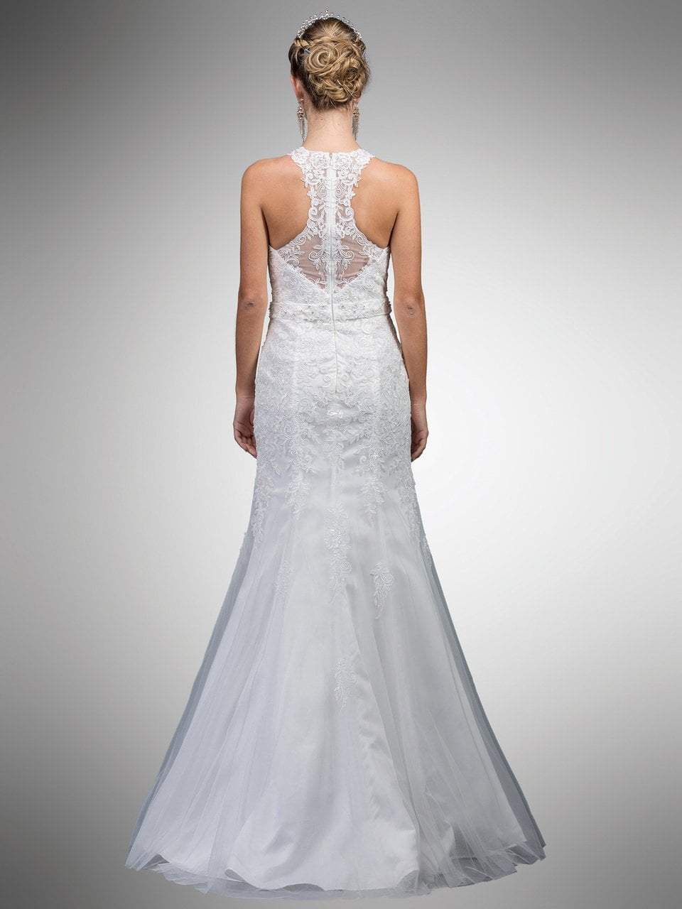 Dancing Queen Bridal - A7003 Beaded Lace Illusion Halter Mermaid Gown Special Occasion Dress