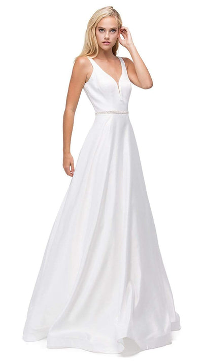 Dancing Queen Bridal - Plunging V-neck Satin Prom Dress 9754 - 1 pc Off White In Size 3XL Available CCSALE 3XL / Off White