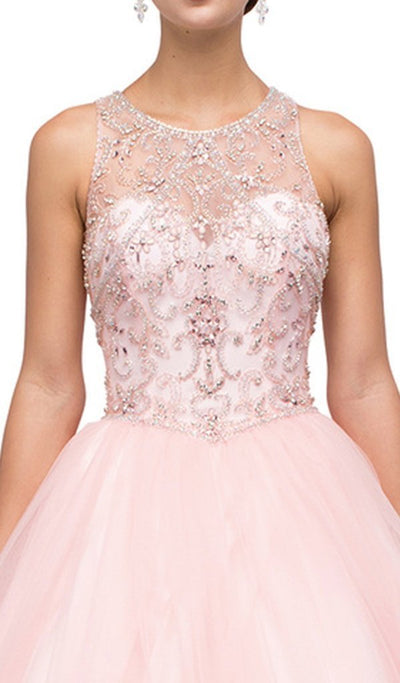 Dancing Queen - Embellished Illusion Jewel Neckline Quinceanera Ball Gown 1160 CCSALE XL / Blush