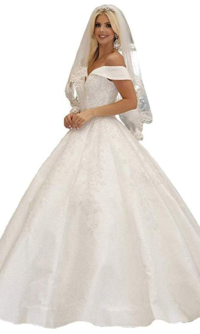 Dancing Queen - Embellished Off-Shoulder Ballgown In White