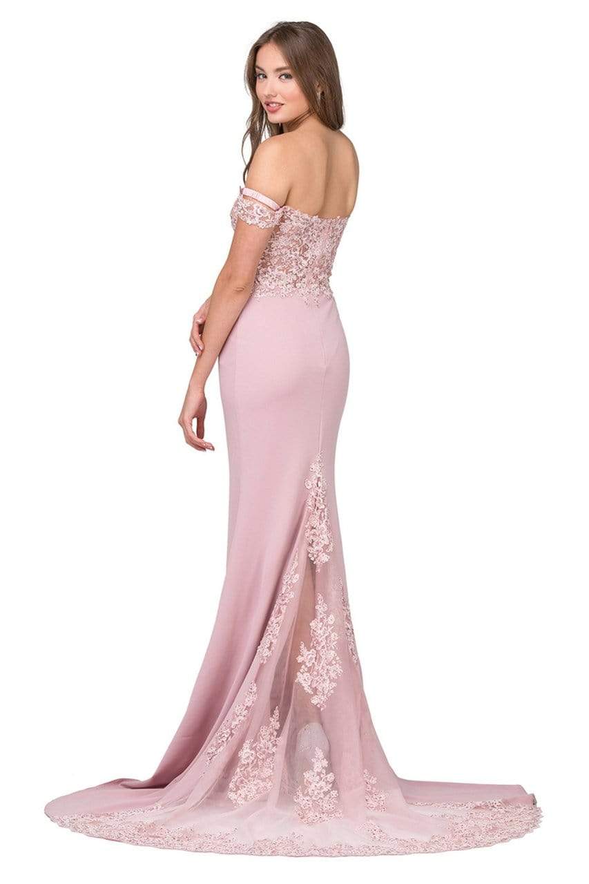 Dancing Queen - Floral Embroidered Illusion Off Shoulder Prom Dress 2274 CCSALE M / Dusty Pink