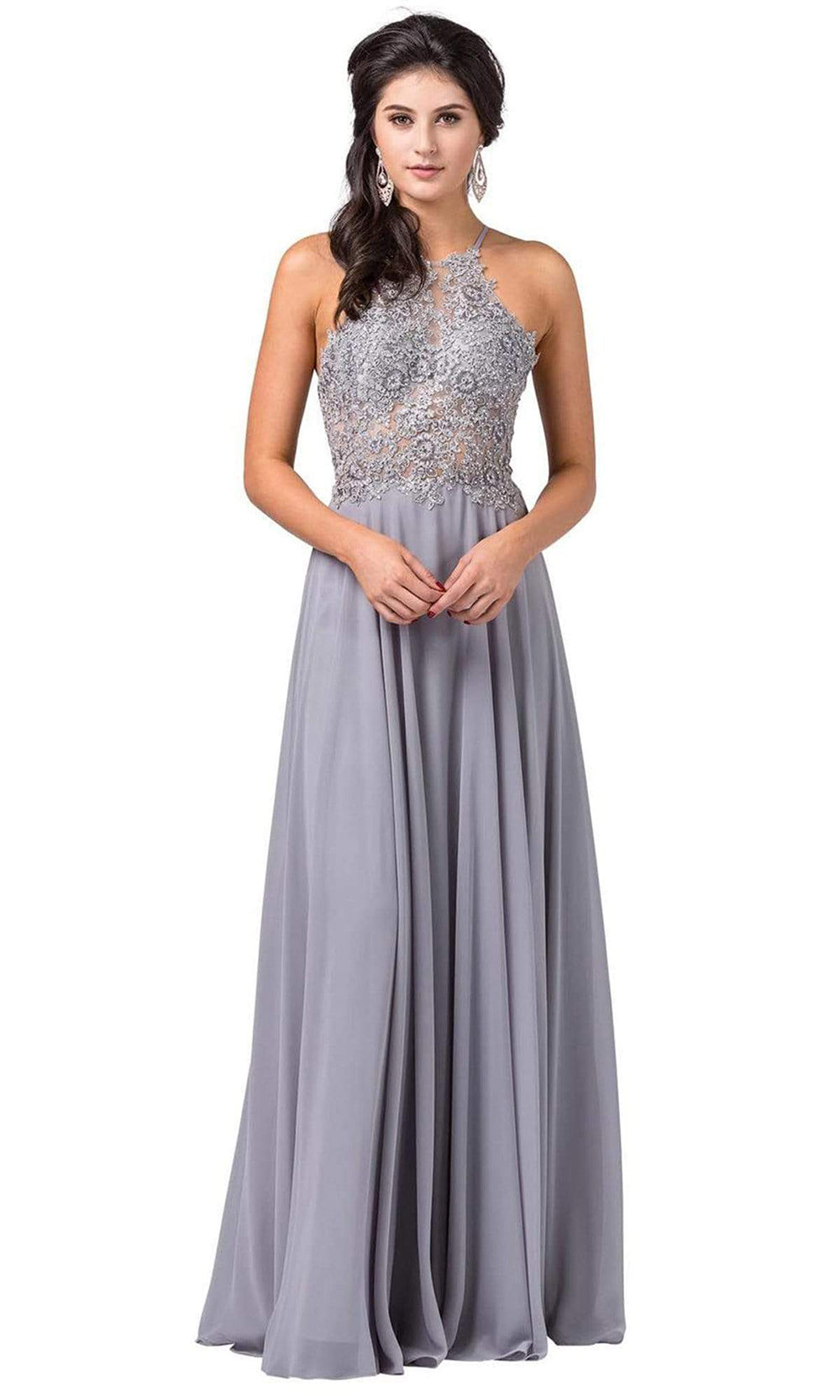 Dancing Queen - Halter Lace Applique A-line Dress 2716 - 1 pc Silver In Size XS Available CCSALE XS / Silver