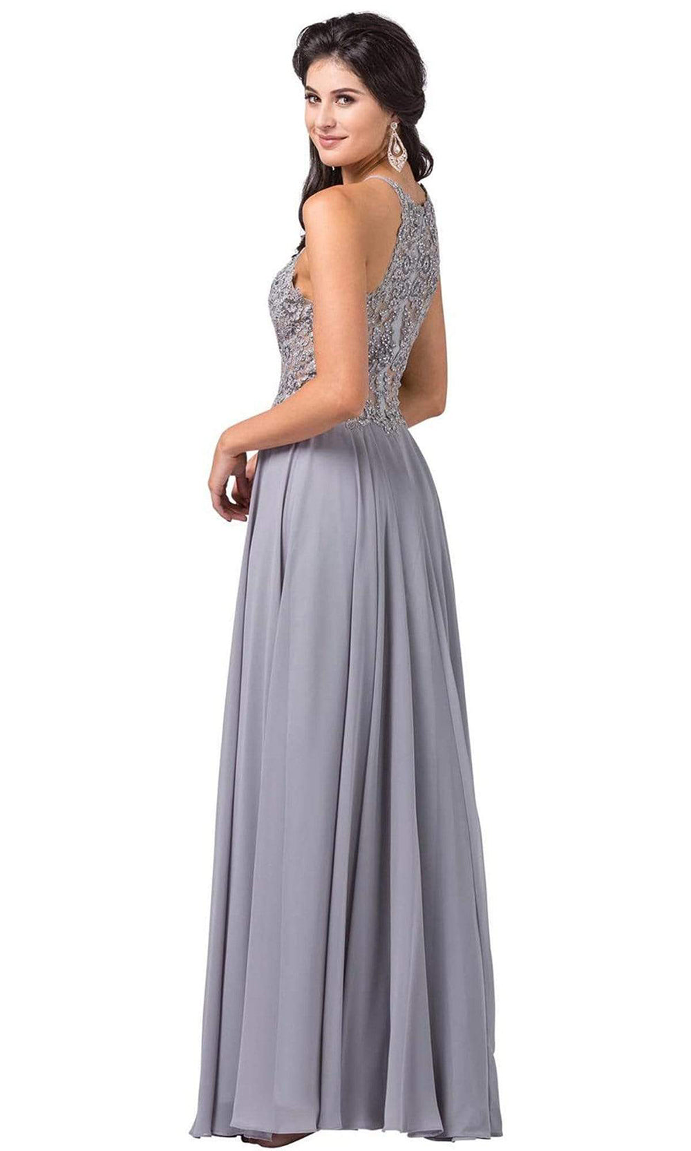 Dancing Queen - Halter Lace Applique A-line Dress 2716 - 1 pc Silver In Size XS Available CCSALE XS / Silver