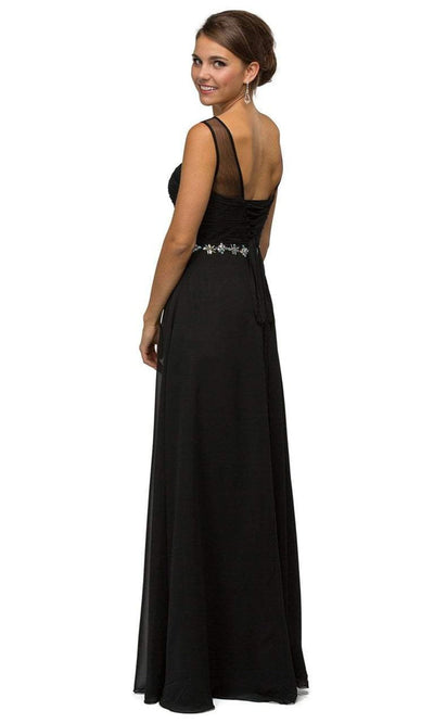 Dancing Queen - Illusion Ruched Chiffon A-line Dress 9541SC In Black