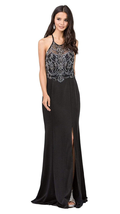 Dancing Queen Illusion Halter Jeweled Garland Motif Sheath Gown 2200 - 1 pc Hunter Green In Size M Available CCSALE M / Hunter Green