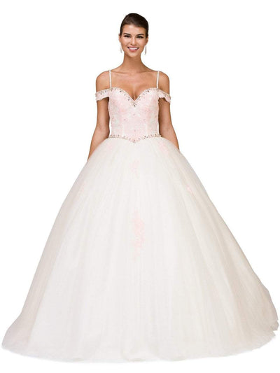 Dancing Queen Off Shoulder Beaded Lace Bodice Ballgown 1188 CCSALE 2XL / Ivory/Blush