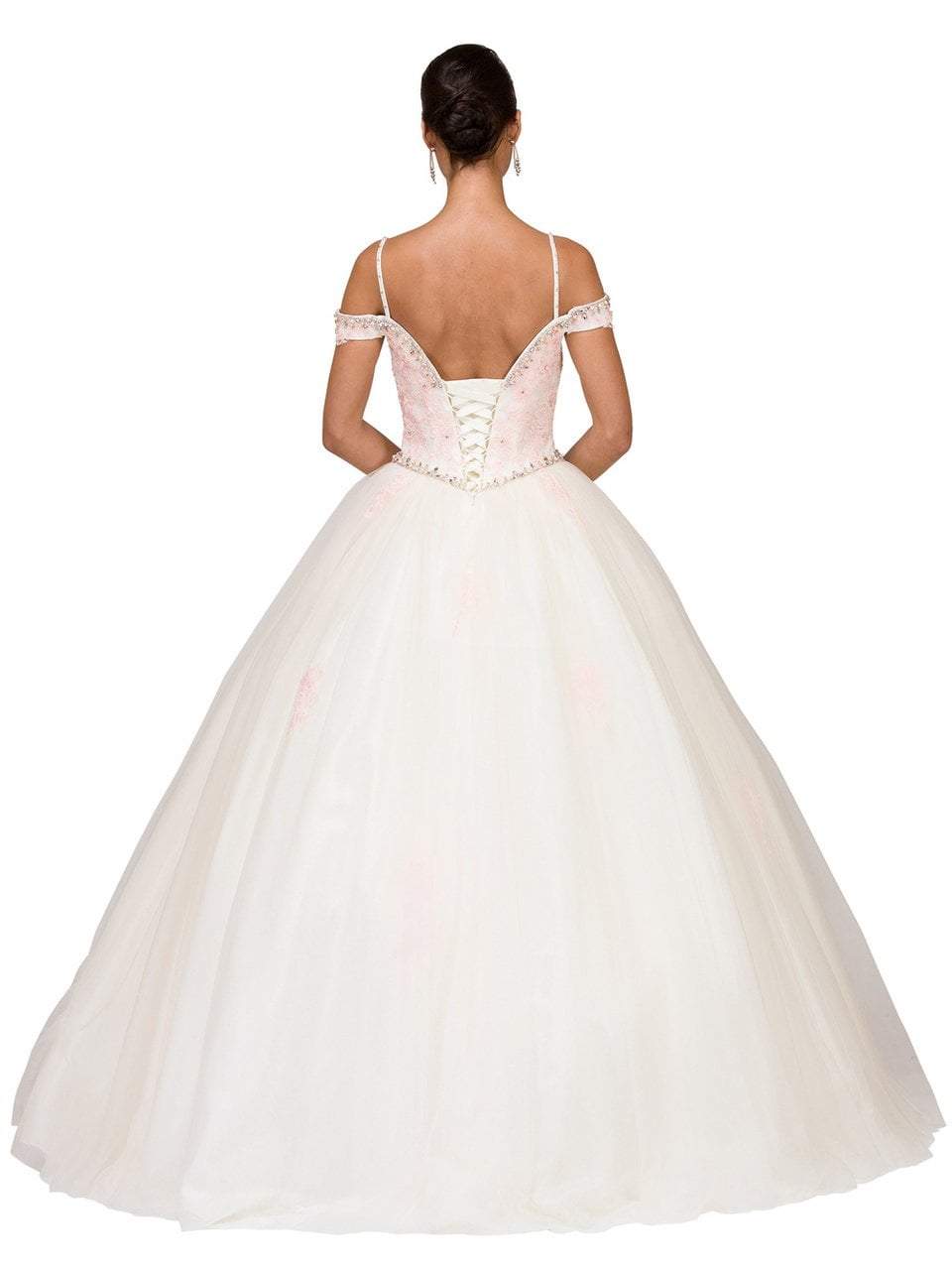 Dancing Queen Off Shoulder Beaded Lace Bodice Ballgown 1188 CCSALE 2XL / Ivory/Blush