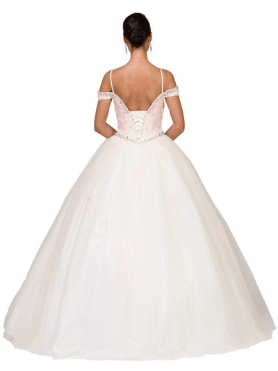 Dancing Queen Off Shoulder Beaded Lace Bodice Ballgown 1188 CCSALE 2XL / Ivory/Blush