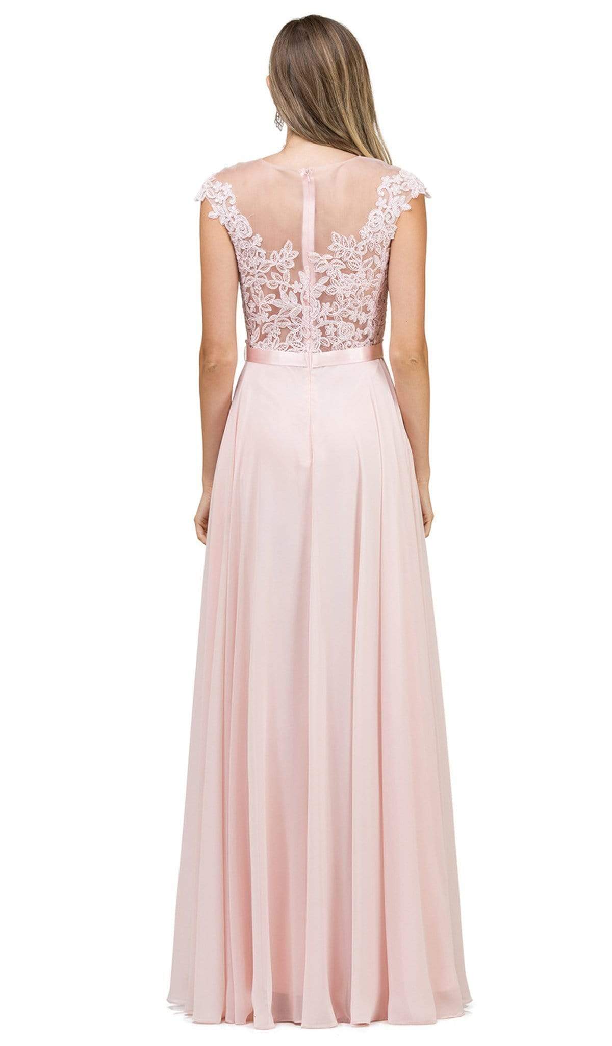 Dancing Queen - Sheer Floral A Line Long Gown 2121 - 1 pc Champagne in Size S Available CCSALE