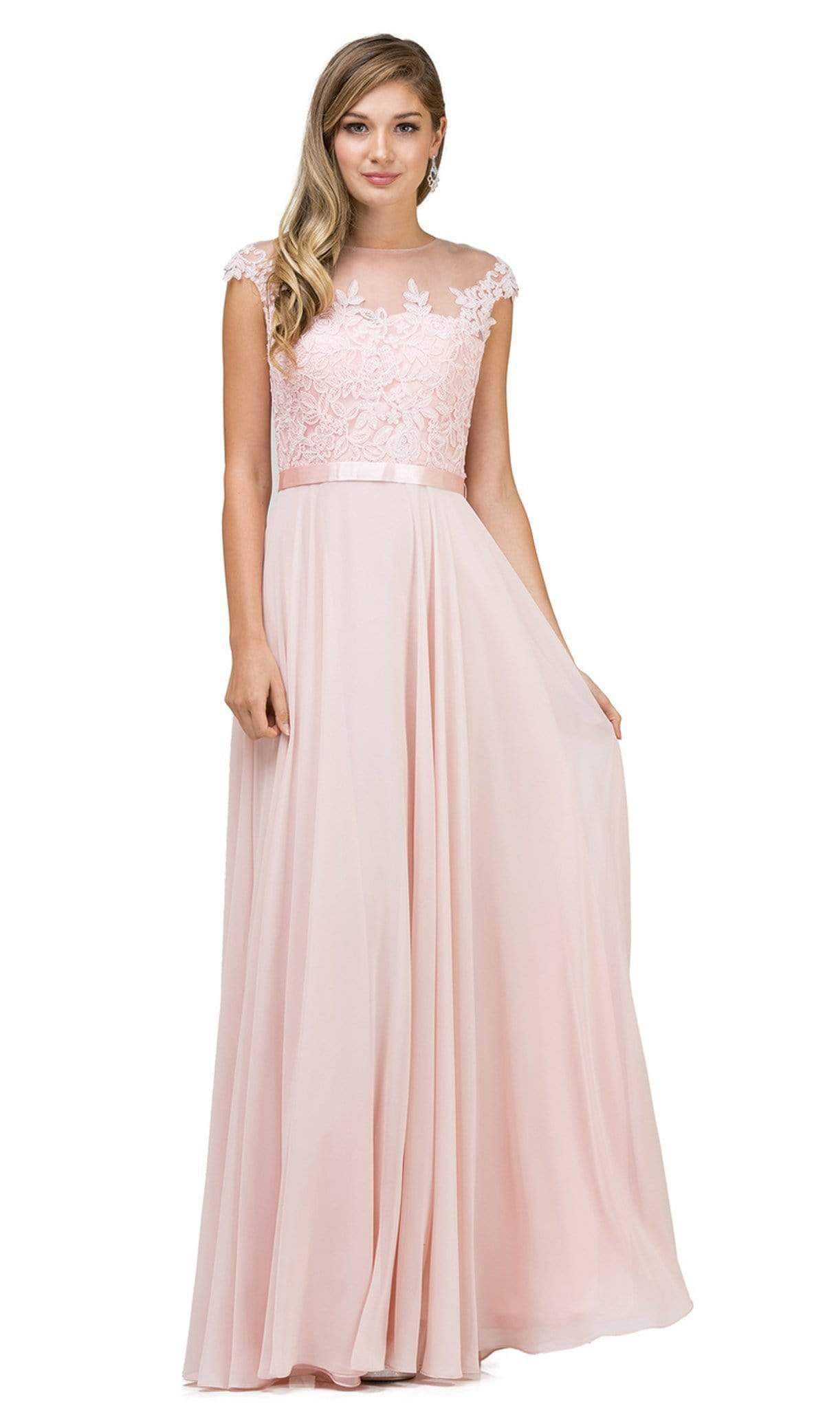 Dancing Queen - Sheer Floral A Line Long Gown 2121 - 1 pc Champagne in Size S Available CCSALE M / Blush