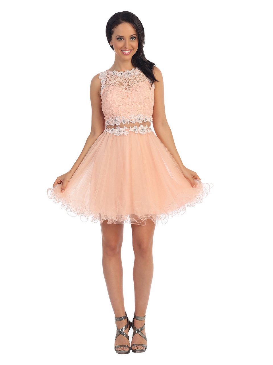 Dancing Queen Sleeveless Lace Illusion Tulle Short Prom Dress 9080 CCSALE 3XL / Black