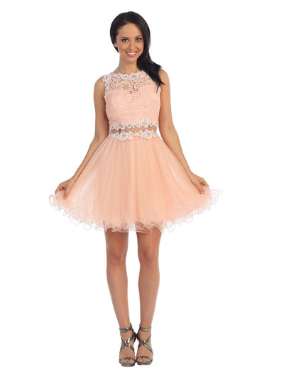 Dancing Queen Sleeveless Lace Illusion Tulle Short Prom Dress 9080 CCSALE 3XL / Black