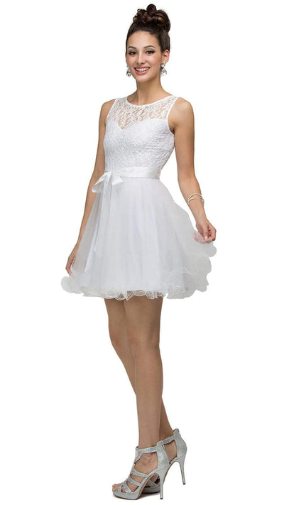 Dancing Queen - Sleeveless Lacy Illusion Short Cocktail Dress 8741 - 1 pc Silver In Size S Available CCSALE