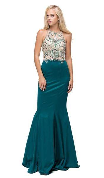 Dancing Queen - Teardrop Back Cutout Beaded Ornate Prom Dress 9706 - 1 pc Hunter Green In Size XL Available CCSALE XL / Hunter Green