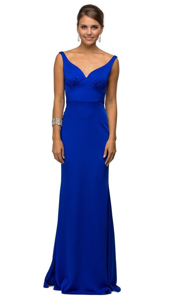 Dancing Queen - V-Neck Wide Waistband Evening Dress 9609 - 1 pc Royal Blue In Size XL Available CCSALE XL / Royal Blue