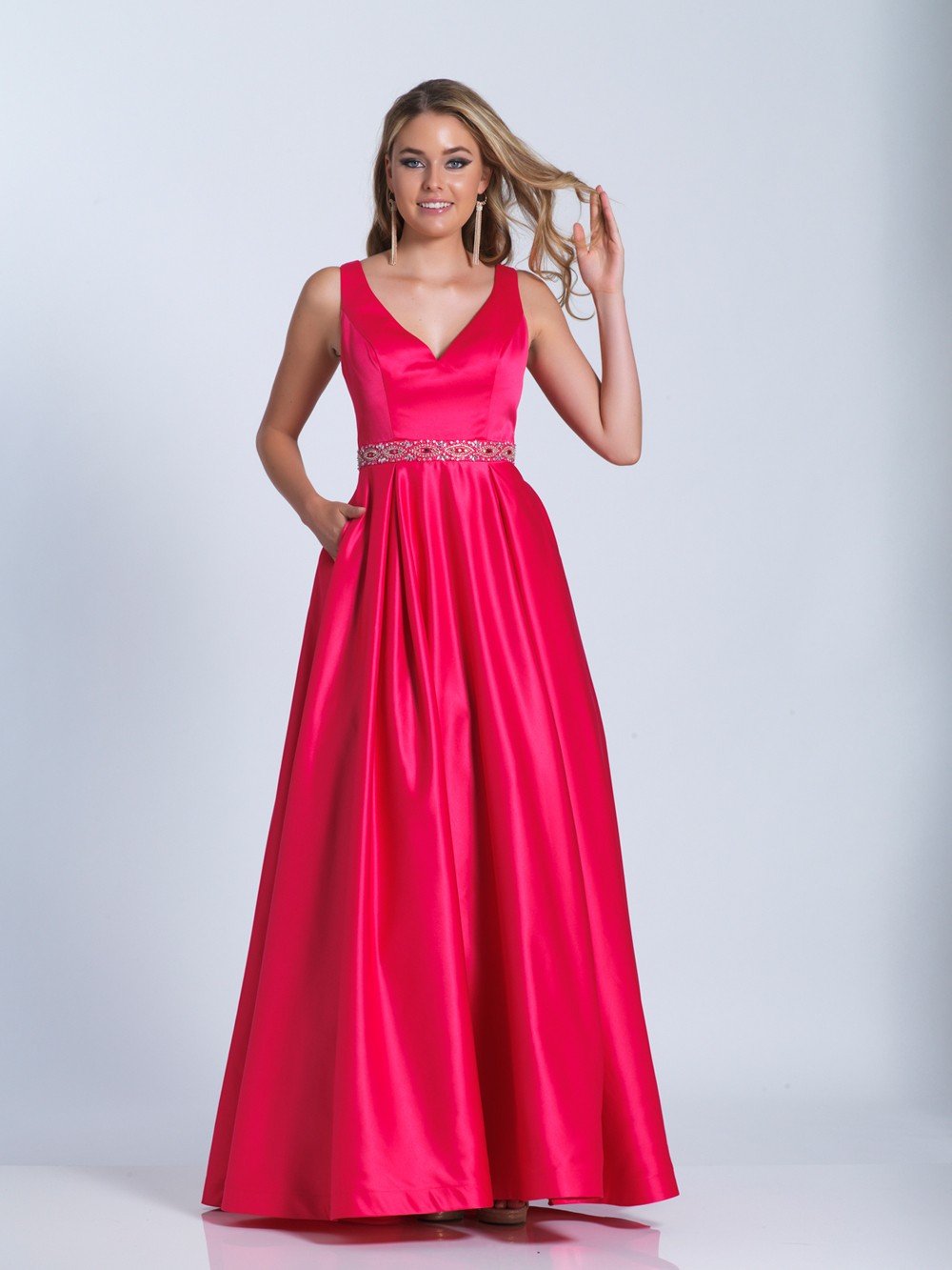Dave & Johnny - Sleeveless Embellished Waist A-Line Gown 3530  in Pink